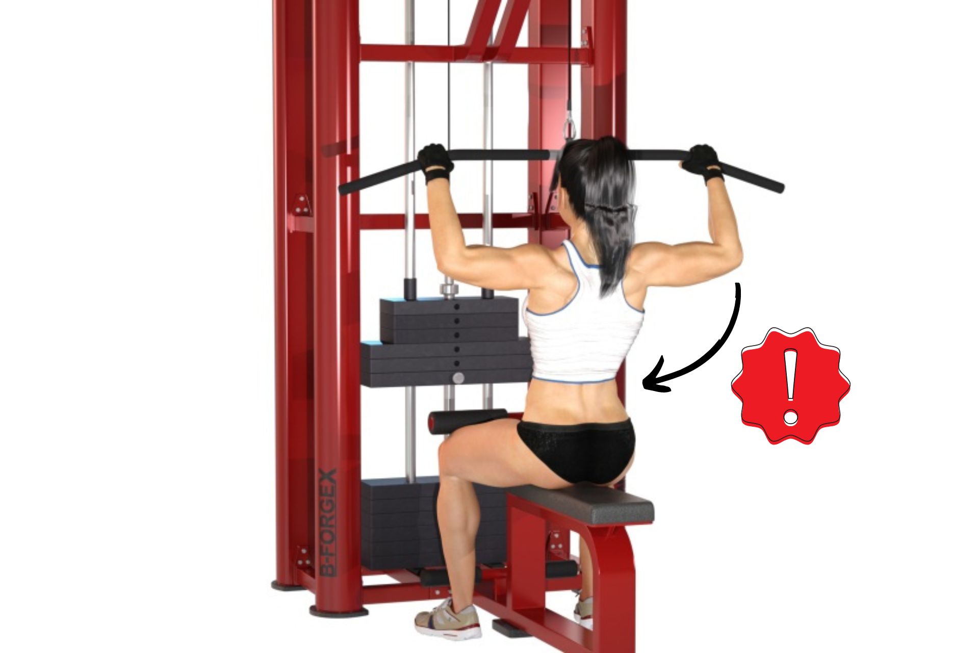 ラットプルダウン 肘を脇腹につける意識で肩甲骨を寄せる